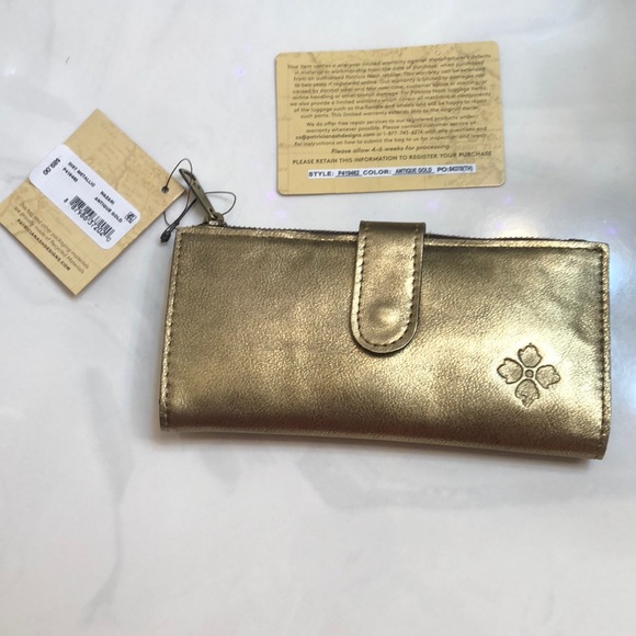 Patricia Nash Nazari Distressed Metallic Bifold Leather Wallet Antique Gold NWT - Picture 2 of 16